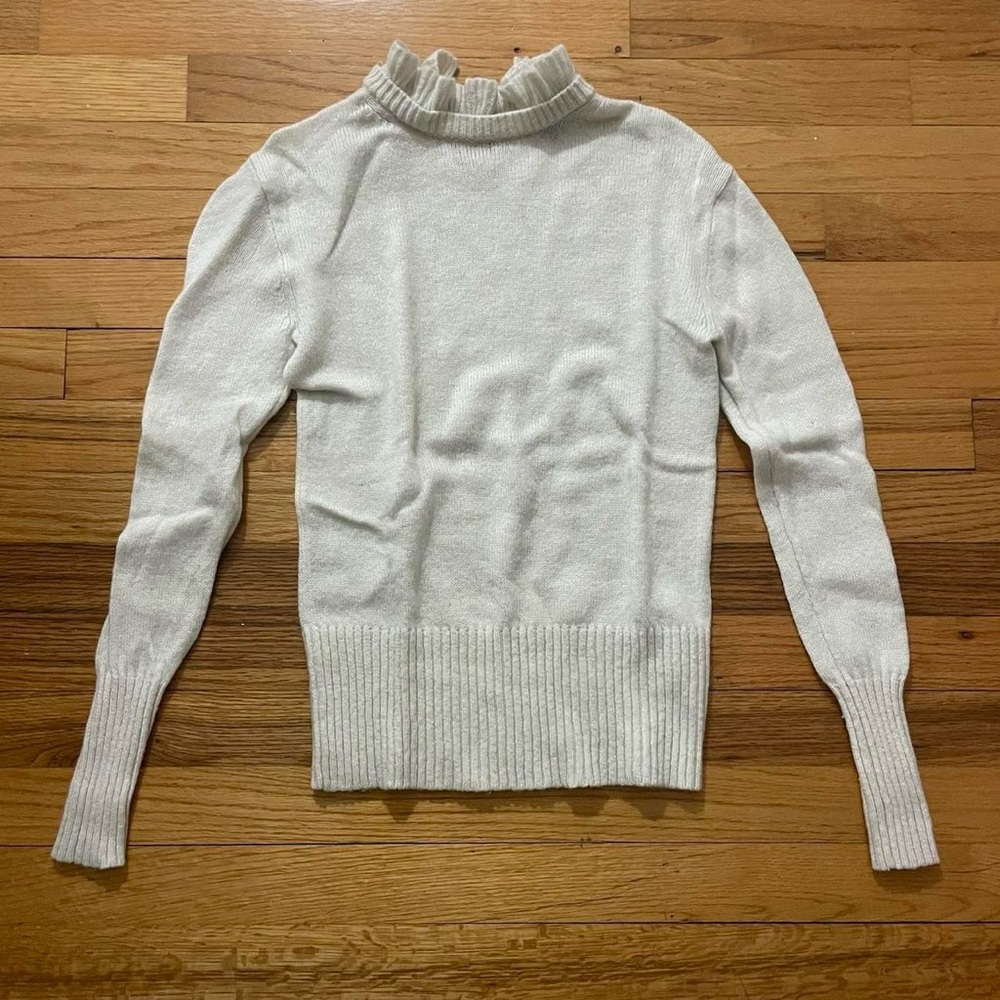 J. Crew Cream Ruffled Turtleneck Sweater